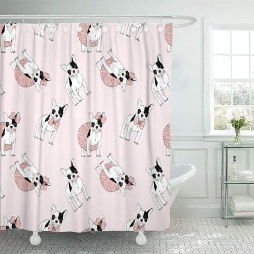 Pink Puppy French Bulldog Pet Adorable Ballerina Cool Bold Shower Curtain Waterproof Polyester Fabric 72 x 78 Inches with Hooks