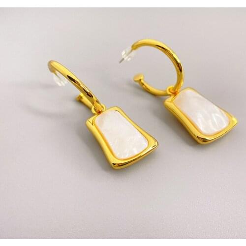 White pearl mother shell earrings with gold plated jewelry for women 925 silver pin earrings drop