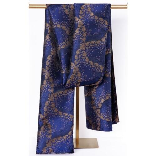 Luxy Fashion Men Scarf Blue Floral 100% Silk Scarf Autumn Winter Casual Business Suit Shirt Scarf 160*50cm Barry.Wang