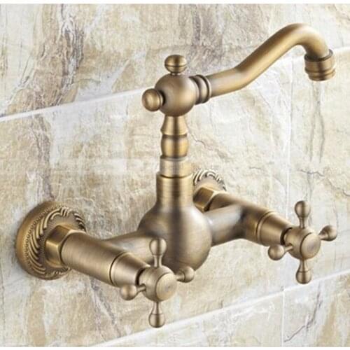 360 degree spin antique brass washbasin hot and cool bathroom kitchen ,washroom double handle brass faucet vintage brass faucet