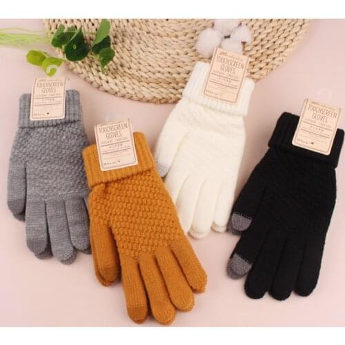 Women Cashmere Knitted Winter Gloves Cashmere Knitted Women Autumn Winter Warm Thick Gloves Touch Screen Skiing Gloves