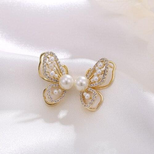 ONYSS 2021 Women Trend Earrings Luxury Butterfly Wing Shape Pearl 3A Zircon Stainless Steel statement Jewelry Stud Earrings