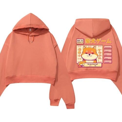 Women Cropped Top Sweatshirts Kawaii Harajuku Japanese Corgi Pullovers Long Sleeve Crop Hoodies Autumn Girls Campus Hoody Jumper