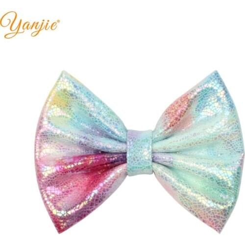 10pcs/lot Classical European 5" Rainbow Glitter Leather Bow Hair Bow Barrette DIY Hair Accessories for Girl Women Hair Clip