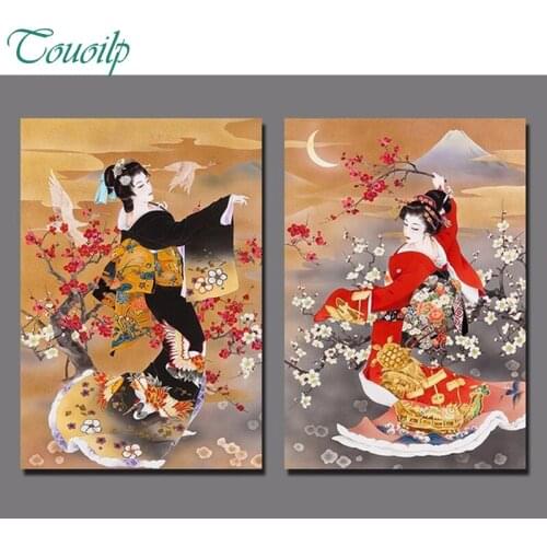 2 pieces,diamond embroidery Japanese woman,5d diamond painting full square,diamond mosaic,picture of rhinestones home decoration
