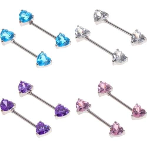 2pcs Nipple Piercing Women Sexy Heart Shaped Zircon Shield Bars Jewelry
