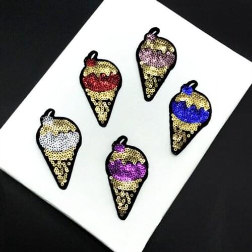20pcs Ice Cream Iron On Sequined Patches Heat Transfer Glitter Patch For Clothing Dress Garment Jeans Jacket Patchwork Appliques