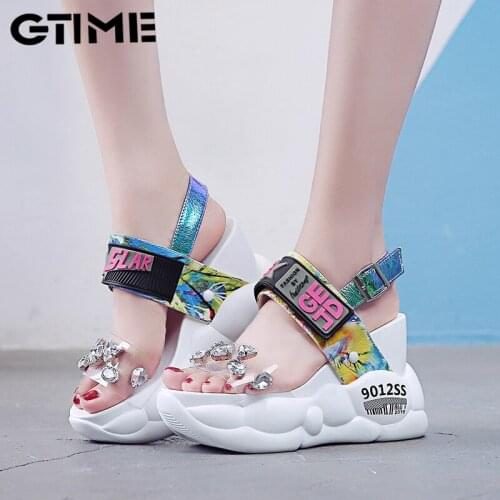 2021 Summer Women Sandals Fashion Transparent Diamond Wedge Sandal Rhinestone High Heels Chunky Platform Shoes Woman#SJPAE-384