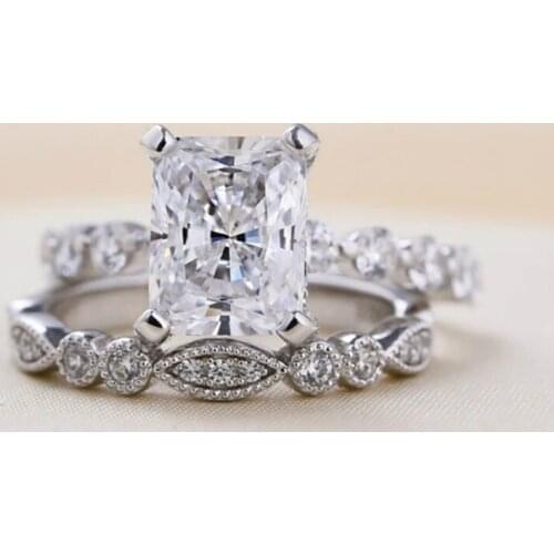 2021New 925 Sterling Silver Luxury Bold Big Wedding Rings Set For Bridal Women Engagement Christmas Gift Jewelry