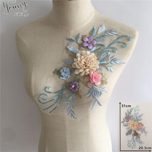 Fashion Exquisite Embroidery 3D Flower Lace Collar DIY Neckline Sequin Lace Sewing Clothes Decoration Accessories Scrapbook