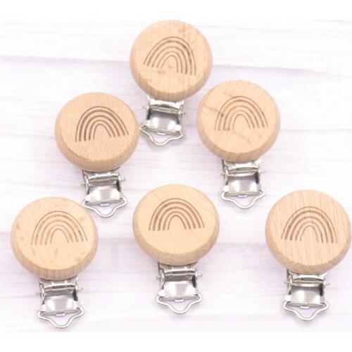 5pcs Lovely Rainbow Wooden Pacifier Clip Natural Beech Wood Baby Pacifier Clips Dummy Clips DIY Pacifier Chain Accessory