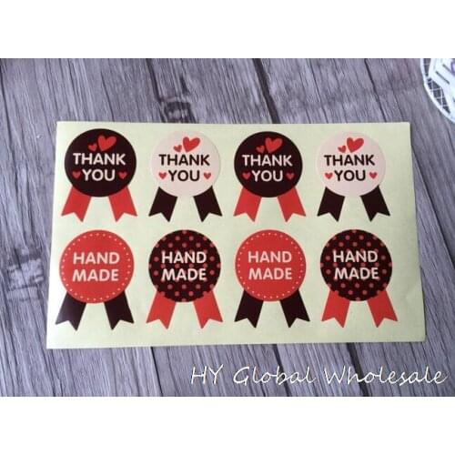80pcs/lot medal shape kraft paper sticker"HANDMADE+THANK YOU" Sealing sticker Vintage DIY Gifts posted Baking Decoration