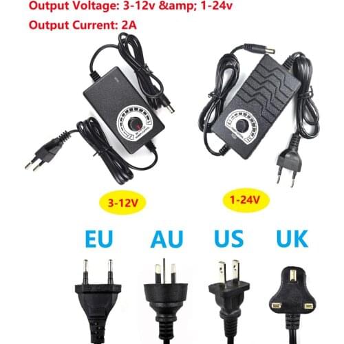 AC-DC AC 100-220V to DC 1-24V 3-12V 2A Adjustable Power Adapter with Switching Voltage Regulated Universal Power Supply