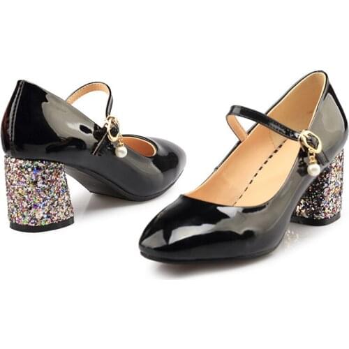 AGODOR Mary Jane Shoes for Women High Heel Pumps LadiesPatent Leather Square Toe Block Heel Work Shoes Black Beige Red US Size10