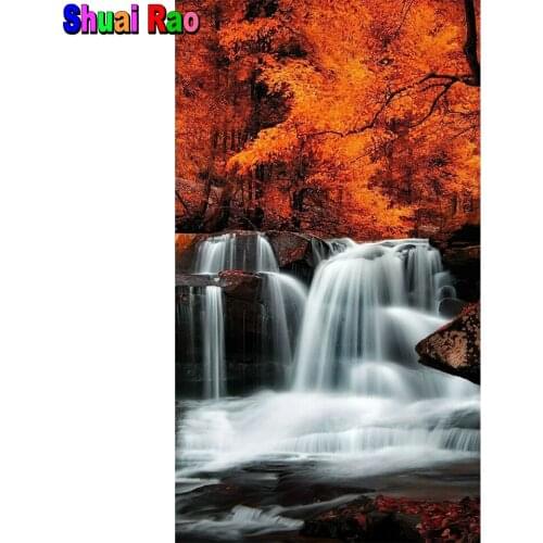 Forest Autumn scenery waterfall 5D DIY Diamond Painting Full drill landscape diamond Embroidery gift diamond stitch mosaic decor