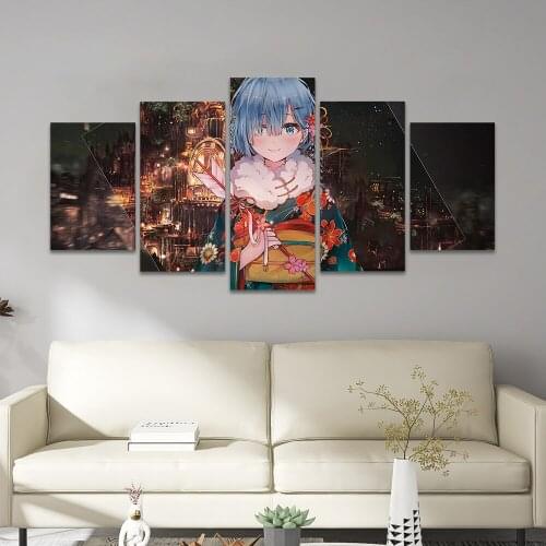 Anime Rem re : zero 5 Piece Poster Pictures Home Decoration Paintings Canvas HD Prints Wall Art Modular Living Room