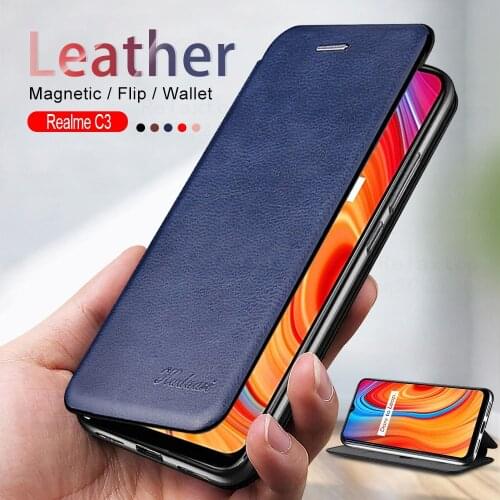 Realme c3 Case Leather Flip Magnetic Case For oppo realme c3 real me c 3 realmec3 smartphone wallet stand book phone cover coque