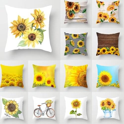 45x45 Sunflower Plants Pattern Decorative Cushions Pillowcase Polyester Cushion Cover Throw Pillow Sofa Decoration Pillowcover