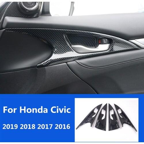 For Honda Civic 2019 2018 2017 2016 Car Interior Door Handle Trim Frame 4 Pcs/set ABS Carbon Fiber Style Decoration Accessories