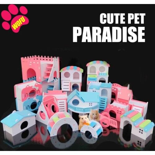 WOFUWOFU Pet Small Animal Hideout Hamster House with Funny Climbing Ladder Slide Wooden Hut Play Toys Chews for Small Animals