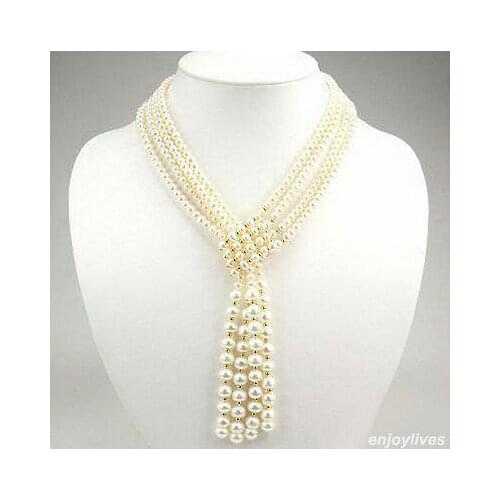 HOT## Wholesale SHIPPING 4 Rows Genuine White Pearl Yellow golden Beads Wide Tie Choker Necklace