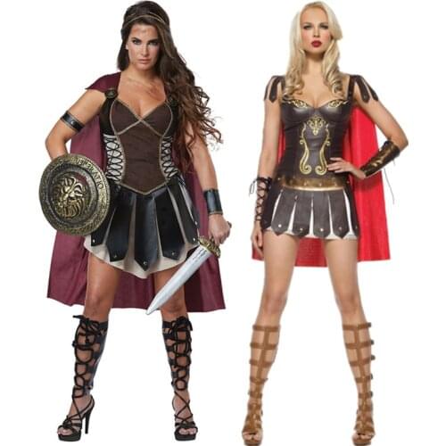 Halloween Purim Adult Women Ancient Roman Greek Warrior Gladiator Spartan 300 Warriors Costume Greek Xena Princess Costumes