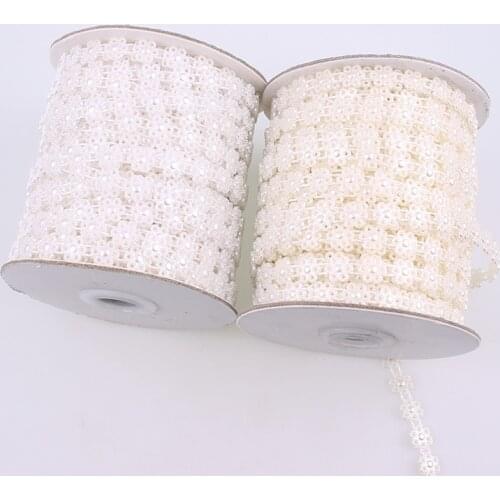 2Colors 2 Yard Artificial Ivory White Six petal flower Lace Flatback Pearl Beads Chain DIY Garland Wedding Decoration