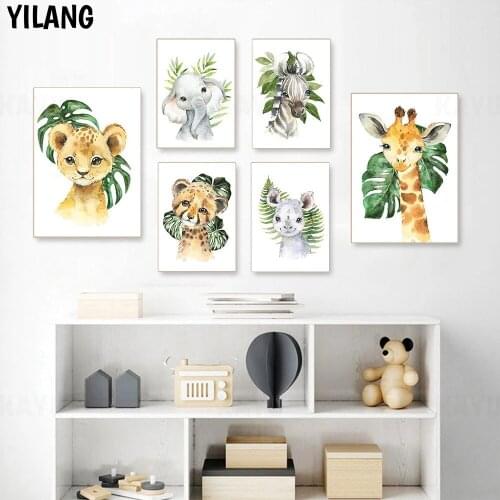 Lion Zebra Giraffe Plants Poster Nordic Wall Art Canvas Prints Turtle Leaf Posters Painting Nursery Picture Baby Kids Room Decor