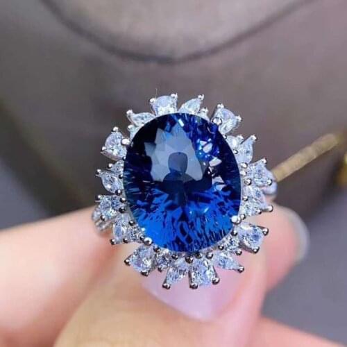 Classical Natural London Blue Topaz Ring for Women Party Engagement Fashion S925 Sterling Silver Fine Jewelry Certificated Gifts
