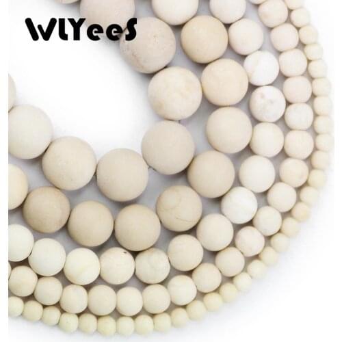 WLYeeS Natural Matte Ancient Fossils Stone Rice white Round Loose bead ball 4/6/8/10/12MM Jewelry bracelet making DIY Accessory