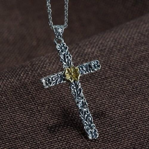 925 Sterling Silver Orthodox Cross Pendant Male Stone Personalized Prayer Jewelry