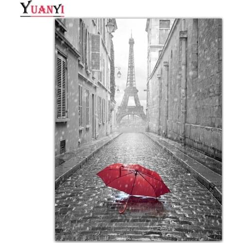 Full Square 5D DIY Diamond Painting Tower and umbrella Nature Scenery Building Full Round Diamond Embroidery Mosaic Home Decor