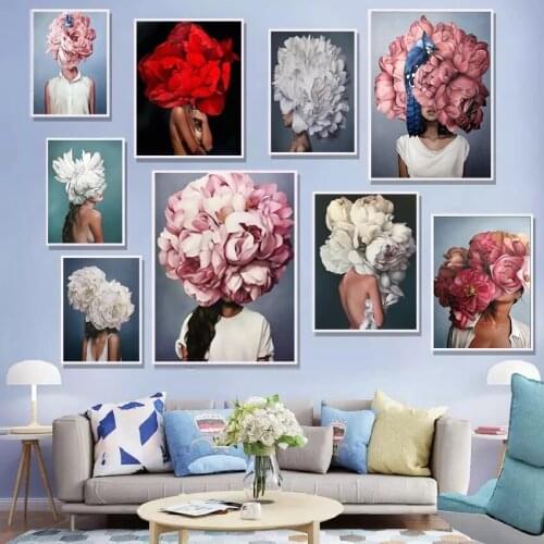 Fashion Sexy Lady Flower Poster Home Decor Nordic Canvas Painting Wall Art Girl Picture Design Printing for Livingroom Showroom