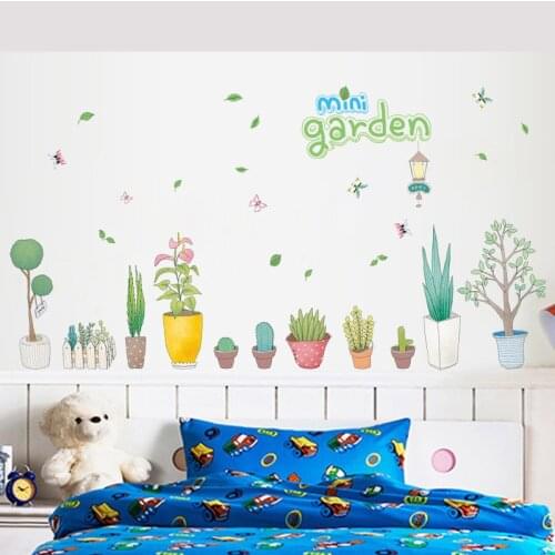 Cartoon DIY Hand-painted Potted Small Garden Wall Stickers Home Decoration For Living Room Bedroom Decal Removable Art Wallpaper