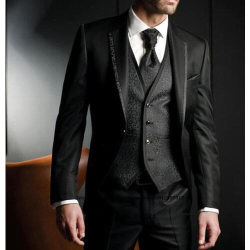 Mens Suits Vintage Slim 3 Piece Set Male Classic Formal Tuxedo Groom Wedding Blazer Costume Ensembles Homme (Jacket+Vest+Pants)