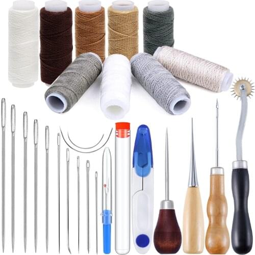 LMDZ Leather Craft Tools Kit Hand Sewing Waxed Threads Large Eye Stitching Needle Awl Leather Sewing Tools For Leather Sewing