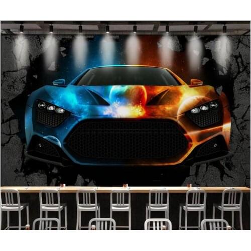 Custom photo mural 3d wallpaper Bar KTV cool luxury car breaks the wall home decor living room wallpaper for walls 3 d