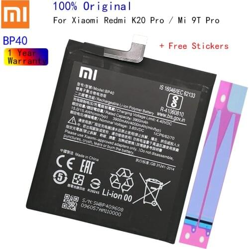 Xiao mi 100% Orginal BP40 4000mAh Battery For Xiaomi Redmi K20 Pro / Mi 9T Pro BP40 Phone Replacement Batteries