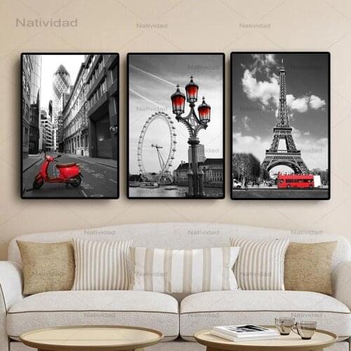 Posters and Prints Nordic Black White Eiffel Tower London Eye Pictures Canvas Painting Wall Art for Living Room Decor No Frame