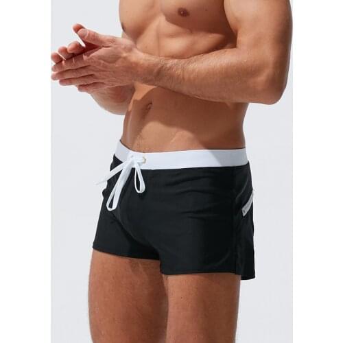 Men Swimming Trunk Solid Swimwear Stretch Pant Fashion Bathing Boxers Pants Beach Professional Trunks Male Zipper Swimsuit Short