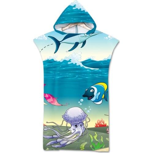Ocean Printed Microfiber Beach Towel With Hooded Changing Robe Poncho For Swimming Beach Surf Quick Drying Adult Bath Towels