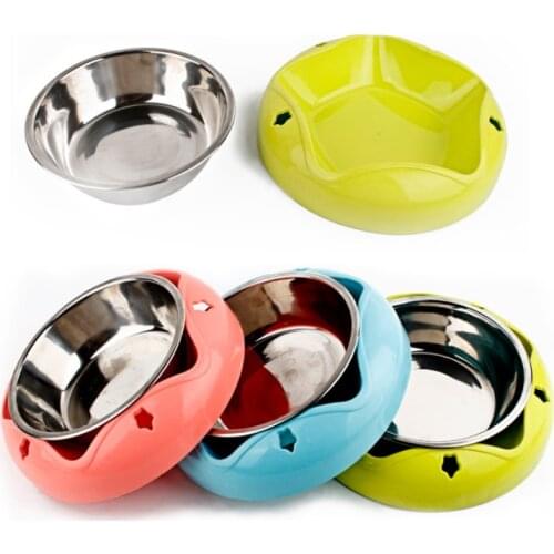 PP Flower Shaped Pet Bowl Stainless Steel Single Dog Food Bowls Detachable For Small Medium Dogs Dog Feeder Feeding Food Water