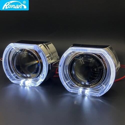 RONAN 2.5''Projector Bi-xenon MINI H1 Lens 8.1 X5 Square LED Angel Eyes DRL White Switchback Yellow Retrofit H4 H7 Car Headlight