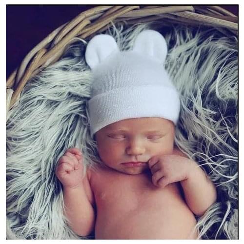 New Adorable Baby Cotton Striped Knit Hats Newborn Toddler Kids Boys Girls Unisex Hat Lovely Rabbit Ear Hats 0-6 Months
