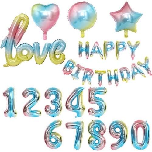 Childrens Happy Birthday Balloons Foil Gradient Rainbow Star Heart Number Ballons Letter Balon Helium Baloes Wedding Balloon
