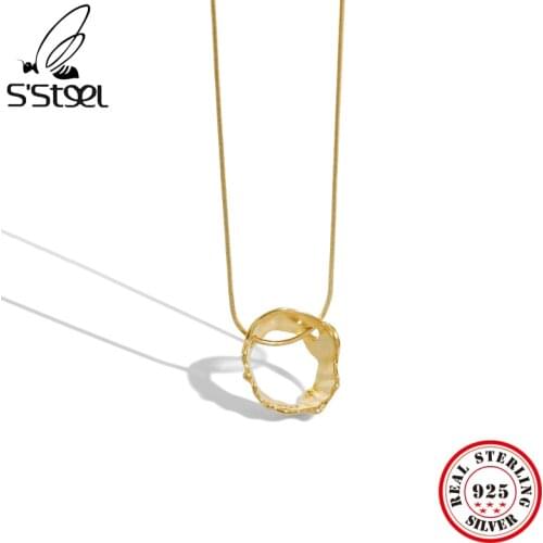 SSTEEL Minimalist Geometric Pendants Necklace Sterling Silver 925 Snake Bone Chain Gift For Women Designer Necklace Jewellery