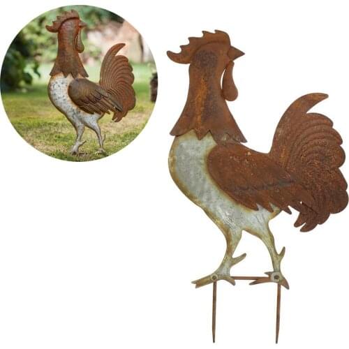Old Rust European Retro Style Rooster Durable Cast Iron Vintage Garden Rust Big Cock Short Flower Arrangement Decoration