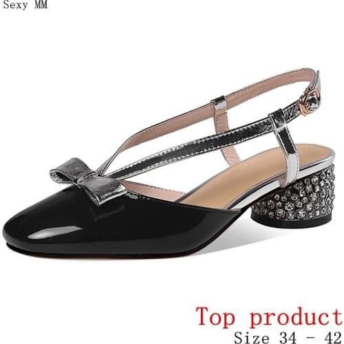 Women Med Heels Pumps Med Heel Shoes Woman Party Shoes Kitten Heels Genuine Leather Small Plus Size 34 -40 41 42