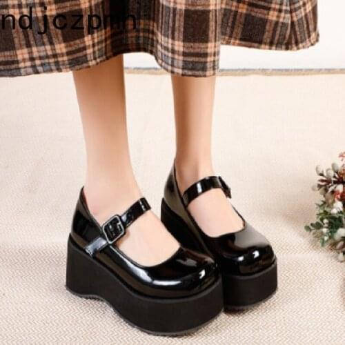 Shoes Woman Brand New Girl Lolita Mary Janes Pumps Cute Wedges High Heels Women Pumps Platform Gothic Shoes big Size 34-48