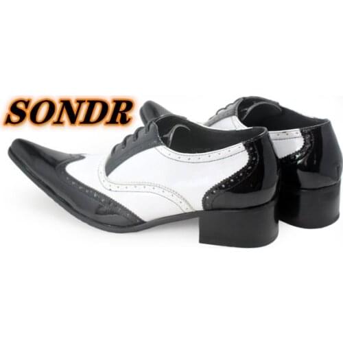 Black and White Men Formal Business Dress Elegant Shoes Pointed Toe Genuine Leather Lace Up Oxford Shoes Zapatos Hombre Vestir